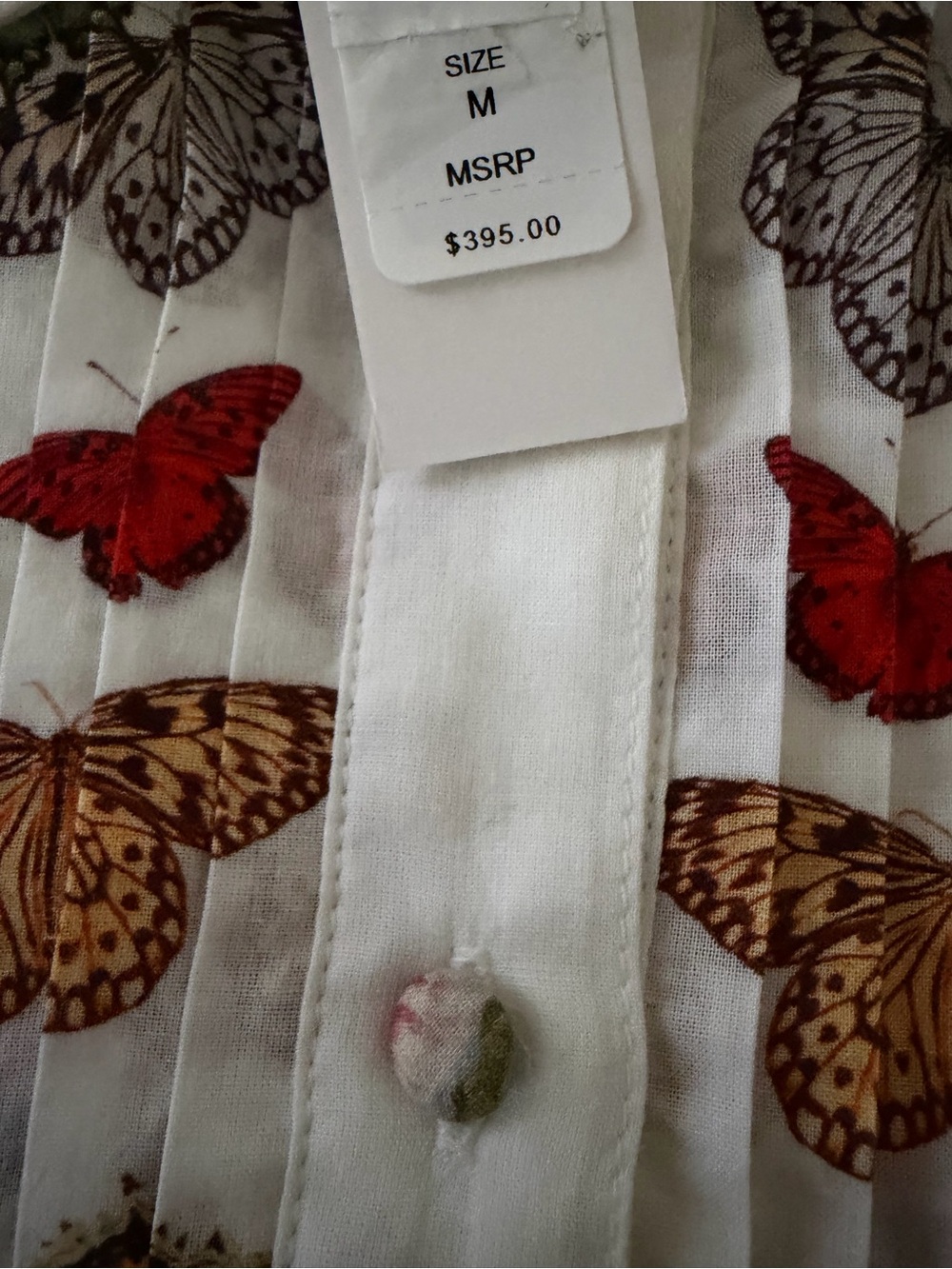 Alice + Olivia White Floral & Butterfly Pintuck Crop Blouse - Picture 8 of 9